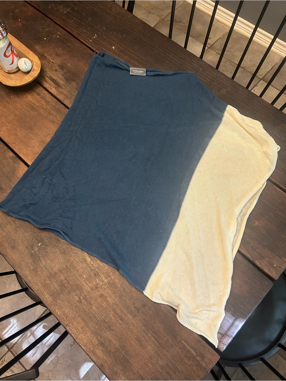 Wooden Ships Colorblock Navy and Cream Women's Poncho Shawl